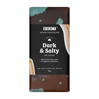 Vegan Chocolate Block that is gluten free chocolate. Dark and salty 70% dark chocolate Indigenous Bush Foods
