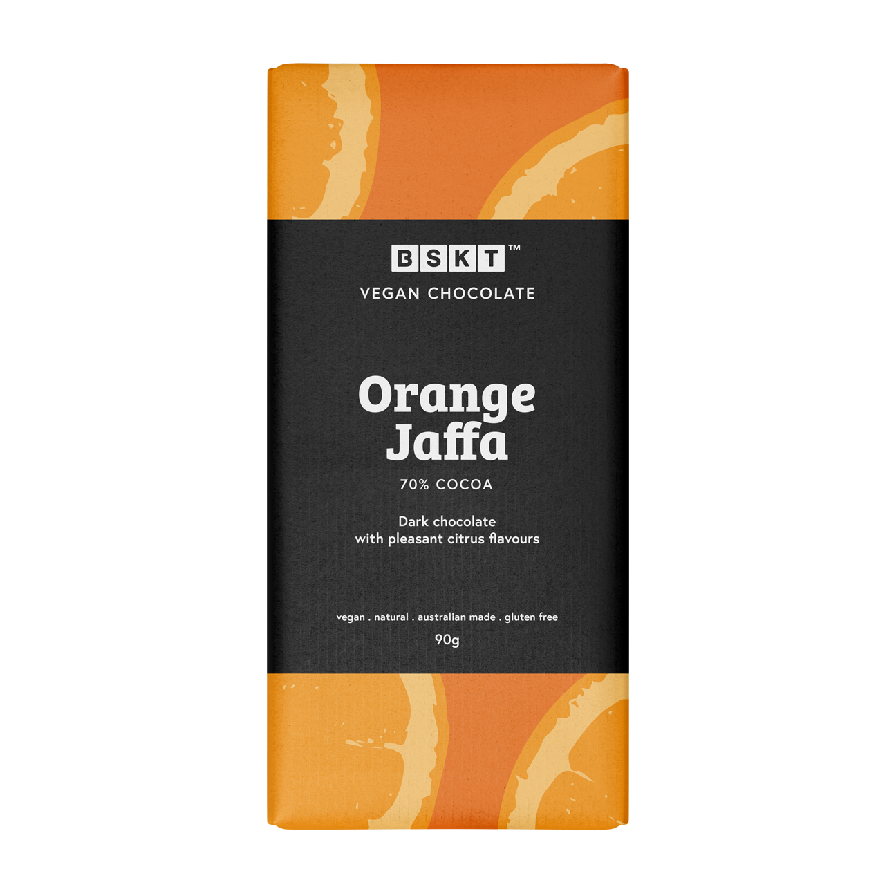 Vegan Chocolate Block that is gluten free chocolate. Orange Jaffa 70% dark chocolate citrus