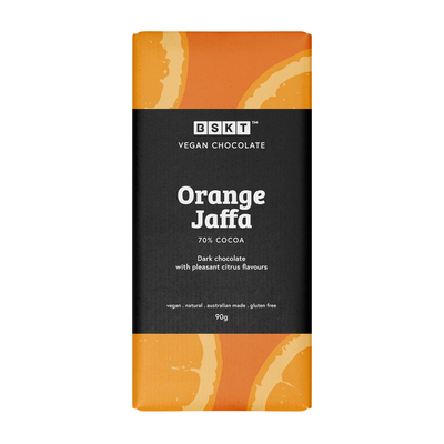 Vegan Chocolate Block that is gluten free chocolate. Orange Jaffa 70% dark chocolate citrus